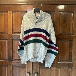 EDDIE BAUER Wool Blend Shawl Collar Sweater 3 Stripes Mens Size XL